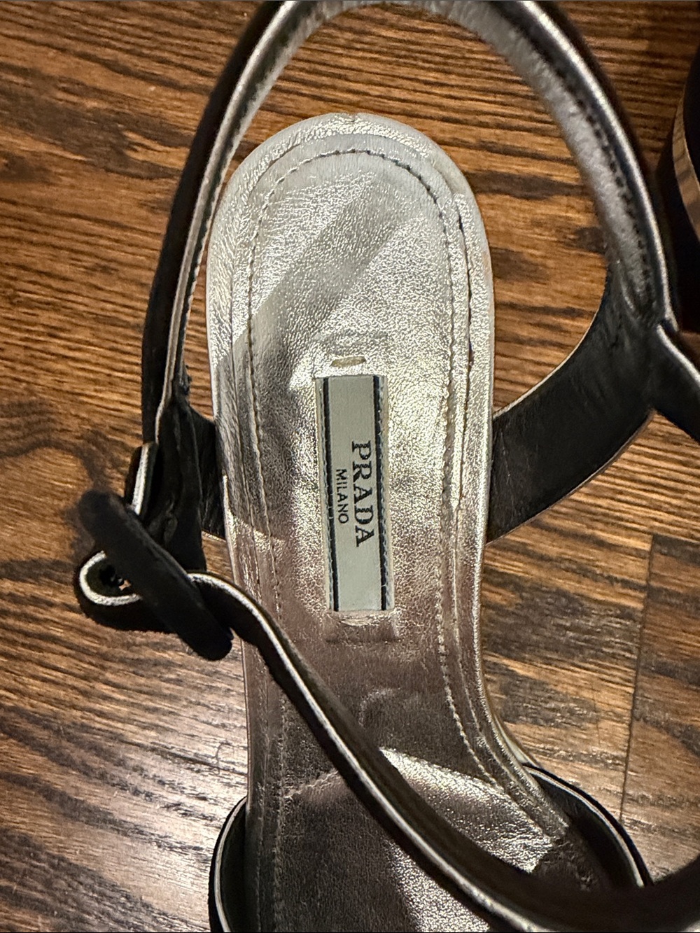Prada Black Suede Platform Peep-Toe Heels with Silver Trim - Picture 2 of 3